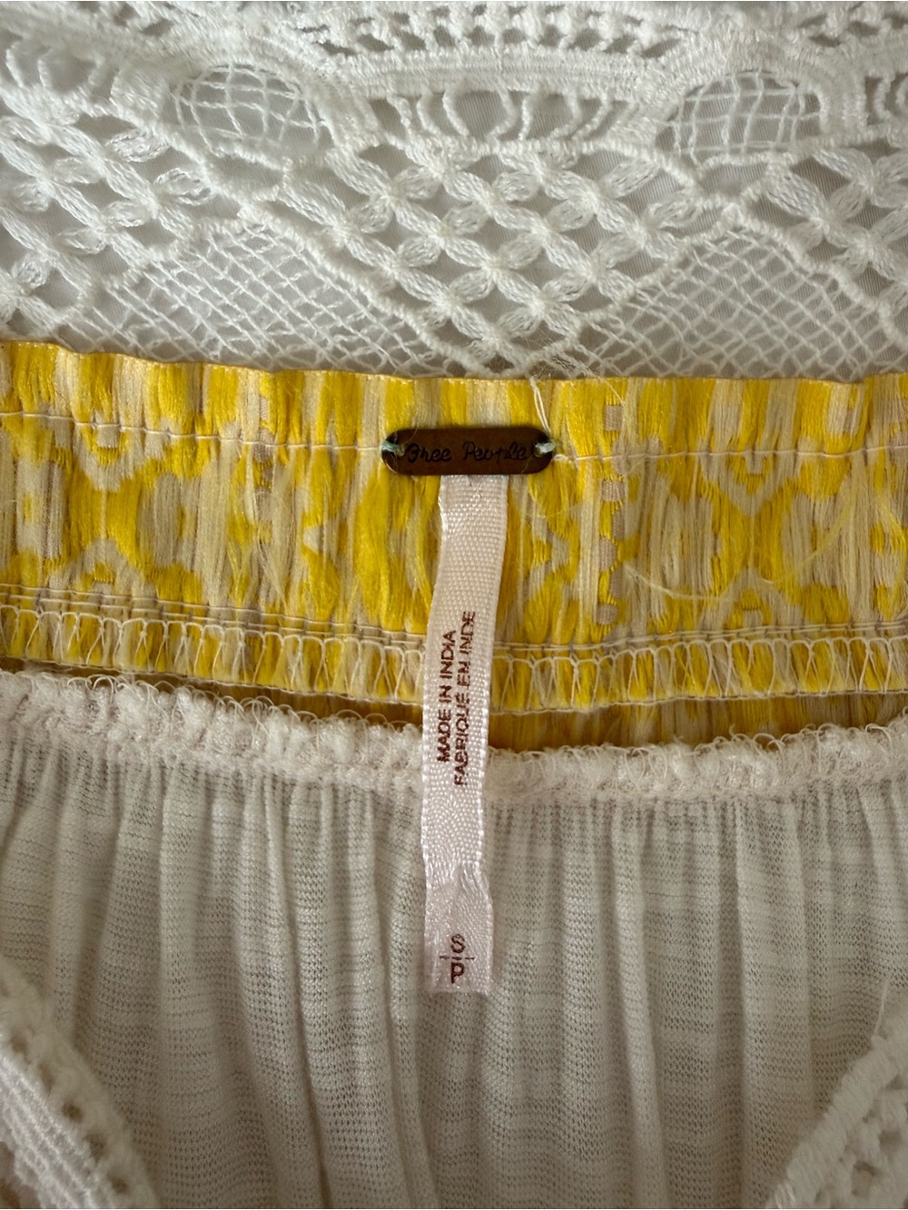 Free People White Sleeveless Crochet-Trim Tank with Yellow details - Picture 3 of 7